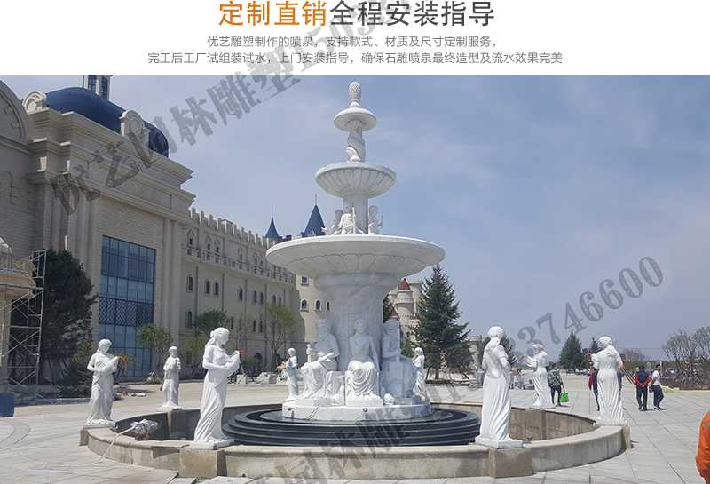 大理石景觀噴泉安裝，如何安裝大型景觀噴泉，定制石雕噴泉工廠