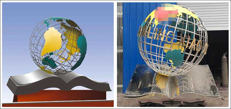 不銹鋼地球，景觀地球雕塑，學校地球儀擺件