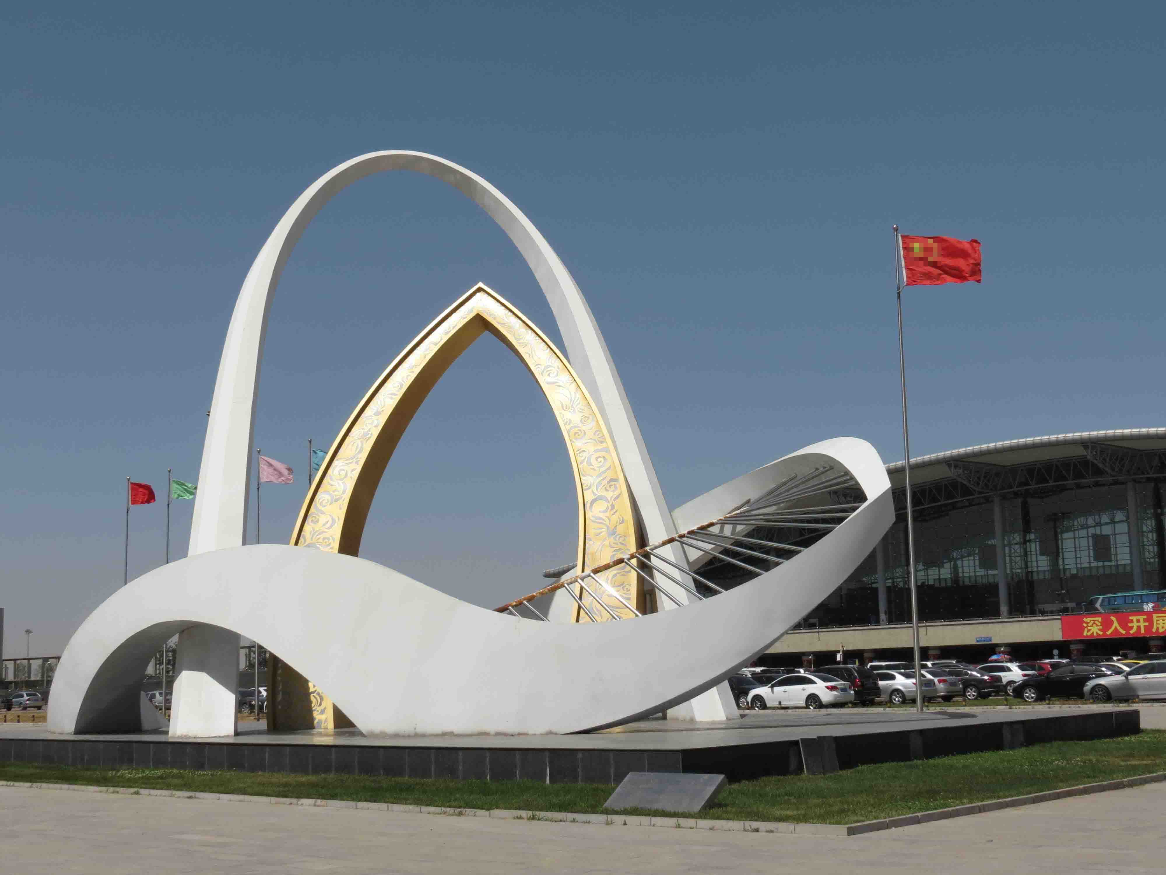 機場景觀雕塑，機場不銹鋼標志，廣場大型標志